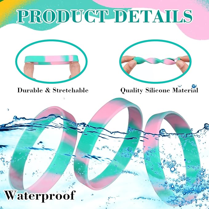 Liliful 100 Pcs Silicone Rubber Wristbands Rubber Wristband Bracelet Bands for Silicone Wristbands for Women Men (Pink and Green)