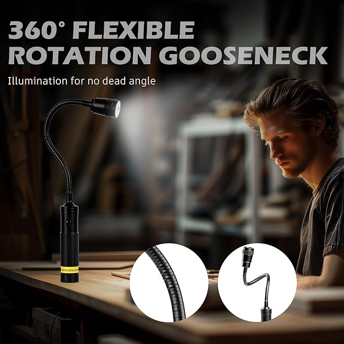 2 Pack LED Work Light, 500 Lumen Gooseneck Magnetic Light, Zoomable Flexible Led Flashlight, Waterproof Job Site Light for Work Bench, Auto-Repairing, Inspection, Emergency