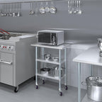 AmGood Stainless Steel Work Table with 2 Shelves and Casters | Metal Utility Table On Wheels (Stainless Steel Work Table with 2 Shelves + Casters, 30" Long x 18" Deep)