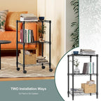 3 Tier Shelf Metal Storage Shelves Wire Rack Closet Organizers with Wheel for Garage Kitchen Bathroom Laundry Black 11.8" D x 17.7" W x 29.8" H