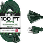 Iron Forge Cable 100ft Green Outdoor Extension Cord with 3 Outlets - 16/3 SJTW 100ft Extension Cord 3 Prong, 10 Amp All-Weather Heavy Duty Power Cable