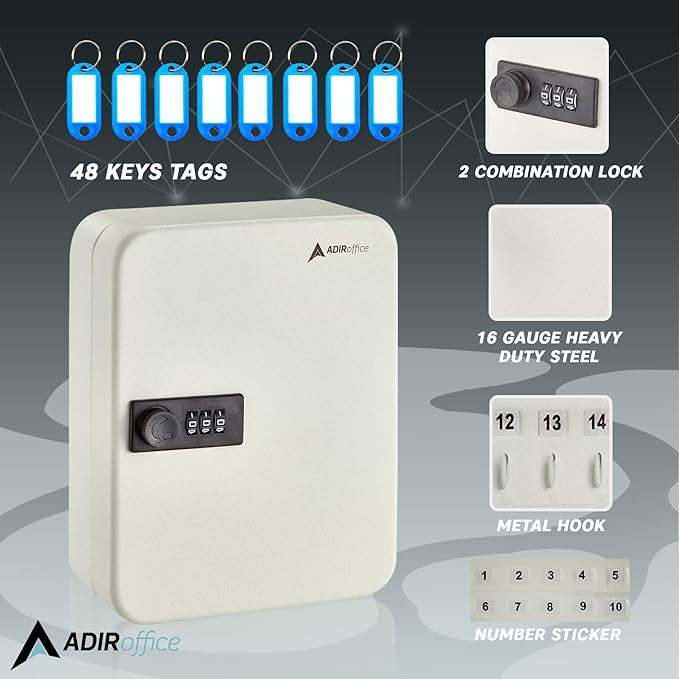 AdirOffice Steel Combination Lock Keys Cabinet Security Storage Box Organizer Holder Locked Key Box Wall Mount 30 Slots