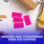 Perco Fluorescent Pink 3x5 Inch Perforated Sticker Labels — 150 Stickers/Roll — with Permanent Adhesive for Inventory Management, Color Coding, Moving Boxes, Retail, Organizing & Crafts — Made in USA