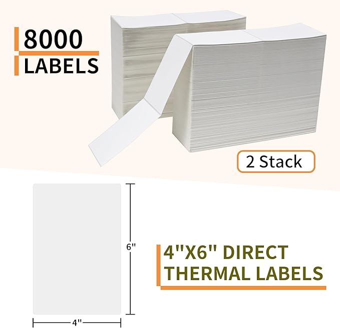 L LIKED 8000 Thermal Shipping Labels 4”x 6”in Fanfold, Permanent Adhesive, Perforated Line Labels Compatible with Direct Thermal Printings (2 Stacks, 4000 Labels/Stack)