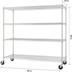 Trinity Basics 4-Tier Adjustable Wire Shelving with Wheels for Kitchen Organization, Garage Storage, Laundry Room, NSF Certified, 600 to 1800 Pound Capacity, 60” by 24” by 54”, EcoStorage Chrome