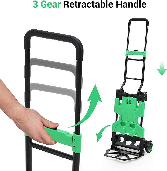 2-in-1 Folding Hand Truck with Folding Basket,Collapsible Hand Truck Dolly with Retractable Handle and 4 Wheels,330 LB Capacity Portable Dolly Cart for Moving and Shopping,Durable and Easy to Store