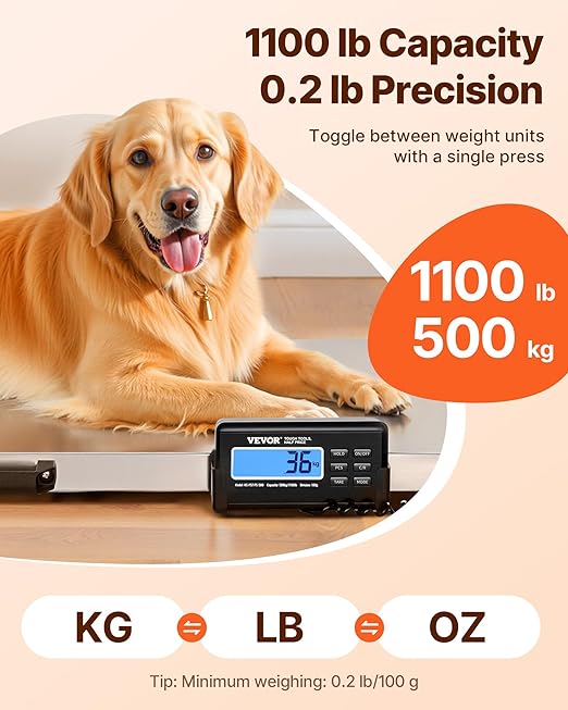 VEVOR 1100Lbs x 0.2Lbs Digital Livestock Scale Large Pet Vet Scale Stainless Steel Platform Electronic Postal Shipping Scale Heavy Duty Large Dog Hog Sheep Goat Pig Sheep Scal