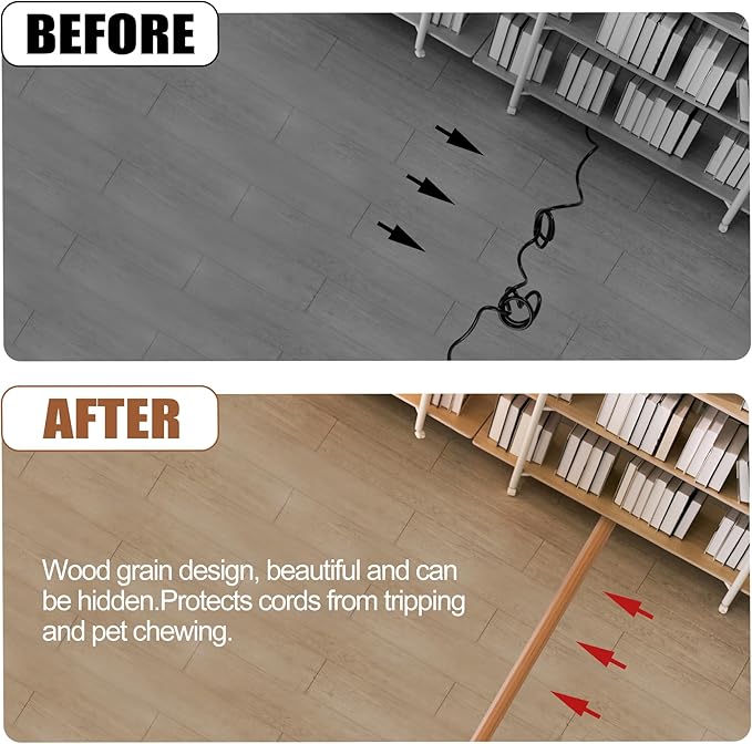 MYFAMIREA 20FT Floor Cord Cover for Wire Self Adhesive Cable Cavity Management PVC Extension Cord Hider Power Floor Wire Protector Cover Prevent Cable Trip for Office Home Outdoor (Brown Wood, 1.18'')