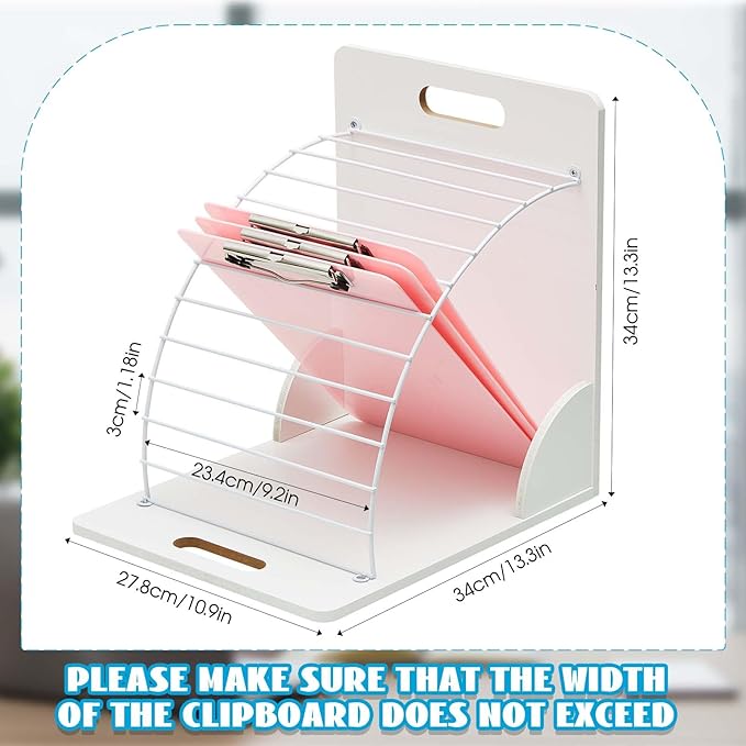 Sintuff 2 Pcs Clipboard Holder Wood Metal Clipboard Organizer White Clipboard Stand Clipboard Storage Rack for Classroom Office School Teacher Desk File Organization Supplies, Assembly Required