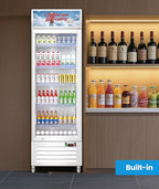 Tylza Commercial Refrigerator with Glass Door Display Beverage Fridge, 13.52 Cu Ft Upright Beverage Cooler Merchandiser with Rebound Door, Fast Cooling, Low Noise, White