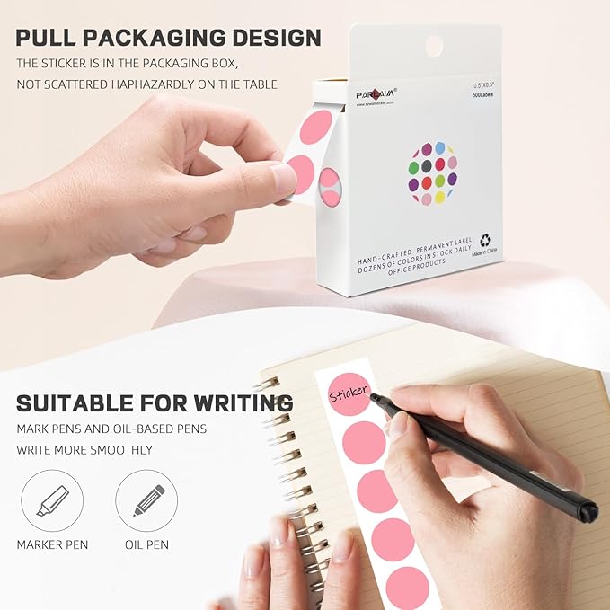 PARLAIM 1/2 Inch Round Adhesive Color-Code Dot Stickers,500 Stickers Inventory Dots Label in Dispenser Box,Pink Circle Coding Labels for Office Home(Pink)