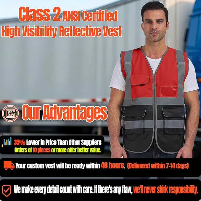 BeautyWill 10/20 Pack Custom Logo Safety Vest,Bulk High Visibility Class 2 Reflective Work Vests