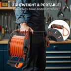 60 FT Retractable Extension Cord Reel, 14AWG SJTOW Heavy Duty Power Cord with 4 Grounded Outlets, USB-A & USB-C Ports, 13A Circuit Breaker, Hand Crank for Indoor Outdoor Use, ETL Listed, Orange