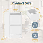 2 Drawer File Cabinet with Lock, Vertical Filing Cabinets for Home Office, Metal Storage Cabinets, Heavy Duty File Cabinet for Letter/Legal/A4/F4 Size Amssebly Required, White
