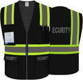 Security Vest for Security Guard, Safety Vest with Pockets, Reflective Work Wear with Zipper, High Visibility apparel, ANSI Compliant, Black, XL