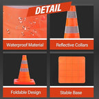 RoadHero 18 Inch 8 Pack Collapsible Traffic Cones, Multi Purpose Pop-up Orange Cones with Reflective Collar for Road Safety, Parking Cones for Sports, Driving Training