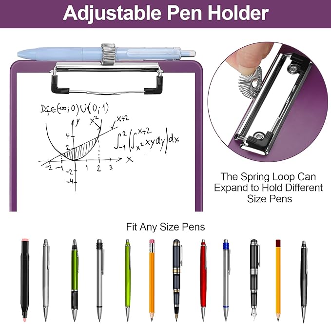 Small Clipboard with Storage, A5 Clipboards with Pen Holder, Half Letter Clip Boards 6x9 Mini Plastic Clipboard with Low Profile Clip for Classroom, School, Office Supplies (Purple)