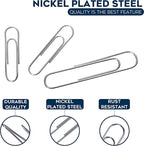 500 Pack Paper Clips by Luxurecourt - 3 Assorted Sizes of Silver Small and Large Paperclips Bulk, Rust-Resistant Nickel Plated Steel Clips, Essential for Organization - Home, School, Office Supplies