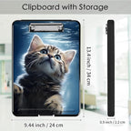 Clipboard with Storage,Office Supplies Nursing Clipboards Folder with Pen Holder Plastic Foldable Clip Board with Storage for Nurse Teacher,Swimming cat