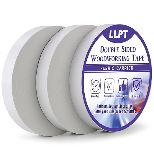 LLPT Double Sided Woodworking Tape 1" x 150Ft Each 3 Pack Double Face Turner Woodworker Adhesive Tape Removable Residue Free for Wood Template (WT10150W3)