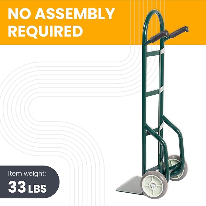 HaulPro Heavy Duty Hand Truck with Double-Grip Handle - Steel Dolly Cart for Moving - 800 Pound Capacity - 8" - Rubber Wheels - 50" H x 18.5" W with 14" x 9.5" Nose Plate - Green
