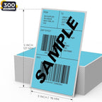 Blue Thermal Labels 3 × 5 Inch Vinyl Self-Adhesive Fanfold Direct Shipping Stickers Waterproof Perforated Printer Decal for Office Warehouse Barcode 300 PCS