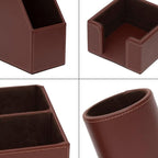 6 Piece Office Supplies/Desk Organizer Set with Desktop Leather Writing Pad,File Paper Tray,Magazine folder Holder, Pen Cup,Sticky Note Holder,Letter Mail Sorter,Workspace Decor for Women Men Brown