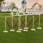 8 PCS Gold Stanchion Posts Queue, Crowd Control Stanchion with 5 Feet Velvet Ropes, Red Carpet Safety Barrier for Party Supplies