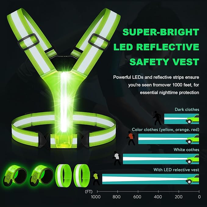 Reflective Running Gear with Led Armband Rechargeable, 5 Colors Lights Up Reflective Running Vest Rechargeable for Night Walking Running Cycling Jogging, Adjustable Size for Men Women Kids