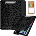 Clipboard with Storage,Plastic Storage Clipboard with Low Profile Clip, Heavy Duty Nursing Clipboards Foldable,Coaches Clipboard Case for Work, Teacher,Office School Supplies,Black Leopard Print