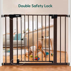 Mom's Choice Award Winner-BABELIO 26-40" Metal Baby Gate with Black Wood Pattern, PressGuard C5 Easy Install Pressure Mounted Dog Gate for Stairs and Doorways, with Wall Protectors and Extension Kits
