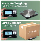 Atogou Food Scale, 33lb Wireless Kitchen Scale with Remote Display, 1g/0.1oz Precise Graduation, Food-Grade 304 Stainless Steel, Digital Food Scale for Cooking, Baking, Postage, Shipping Black&Grey