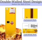 48 Gallon Yellow Flammable Storage Cabinet, Fireproof Steel Chemical Storage Locker with Adjustable Shelves, for Flammable Liquids, Industrial Use, Free Returns!