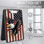 Clipboard with Storage, High Capacity Plastic Storage Clipboard with Pen Holder for for Women Teachers Work, School & Office Supplies, Cute Pattern Decorative Clipboards, America Falg Eagle