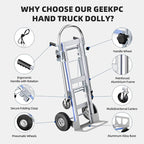 Aluminum Hand Truck, 3 in 1 Convertible Hand Truck Dolly 1000 Lbs Capacity, Pneumatic Wheels - Collapsible Heavy Duty Cart for Efficient Storage, Suit for Moving in Supermarket, Garden, Grass, Yard