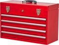 4 Drawers Metal Tool Box Portable Steel Tool Chest with Metal Latch Closure & Key Lock, 20" Powder Coating Top Storage Tray Toolbox with Handle, Suitable for Repair Shop & Garage (Red)
