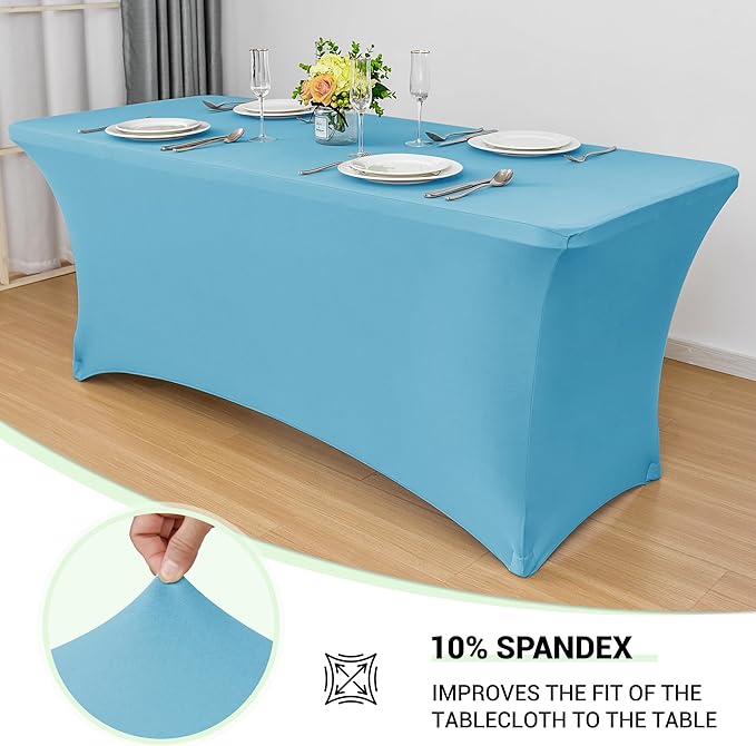 Obstal 6 Pack Stretch Spandex Table Covers for 6 Foot Tables - 6 FT Rectangular Fitted Tablecloth Protector for Wedding, Banquet, Party (Light Blue, 72'' Length x 30'' Width x 30'' Height)