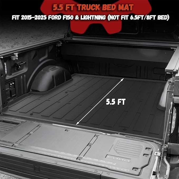Truck Bed Mat Fit 2015-2026 Ford F150 & Lightning 5.5FT Bed (Not Fit 6.5FT/8FT Bed), TPE All Weather Truck Bed Liner Cargo Liner F150/Lightning Accessories