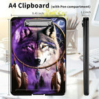 A4 Clipboards,Heavy Duty Waterproof Nursing Plastic Folder Clipboard with Storage Clip Boards,File Folder Storage Box Clipboard Case for Teacher,Doctor,Offices,Dream Catcher Wolfs