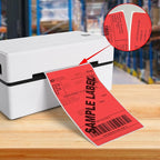 Red Thermal Labels 3 × 5 Inch Vinyl Self-Adhesive Fanfold Direct Shipping Stickers Waterproof Perforated Printer Decal for Office Warehouse Barcode 300 PCS