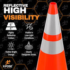 Xpose Safety 28 Inch Orange Traffic Cones Heavy Duty 10lb with 6" & 4" Collars, 24-Pack - Multipurpose PVC Plastic Safety Cone for Parking, Soccer, Caution, Kids and Construction - DOT Approved