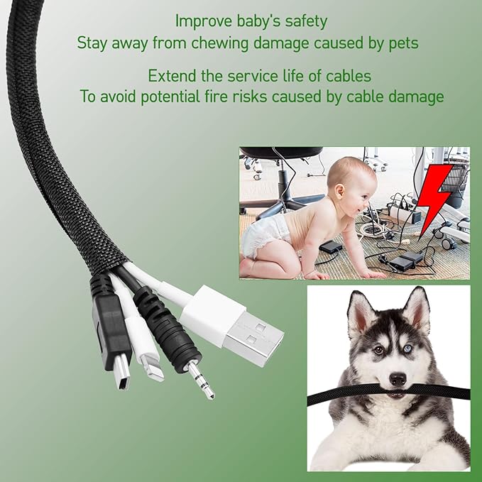 Cable Sleeve Split-Sleeving 20ft-3/4inch Cord Management Wire Protector, Wire Cover Heat Resistant Wiring Loom Harness Wire Organizer, Heavy Duty Auto Wrap Cord Protectors from Pets No Chew, Black