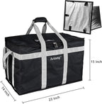 Food Delivery Insulated Bag, Insulated Cold Meal Bag, Built-in Base Plate, For Hot and Cold Food Takeout, Commercial Catering Transportation - 23 * 14 * 15 inches (Partitioned, Black)