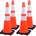 Fluorescent Orange PVC Traffic Cones, Heavy-Duty Black Base Garage Parking Lot Cone Structurally Stable Weatherproof Road Construction Safety Cones (4, Orange, 28" Large)