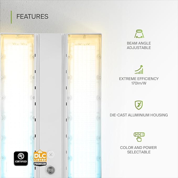 ASD LED Linear High Bay Light Fixture, Commercial Shop Lighting | 3CCT, Dimmable, Angle Adjustable, DLC Premium, UL Listed | 320W 52000LM 3500-5000K 100-277V | Warehouse, Garage, Workshop Lamp | White