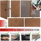 Auto Insurance and Registration Card Holder - Vehicle Glove Box Document Organizer - Car Essential Paperwork Holder for DMV, AAA, Contact Information Cards - Premium PU Leather Wallet Case - Brown