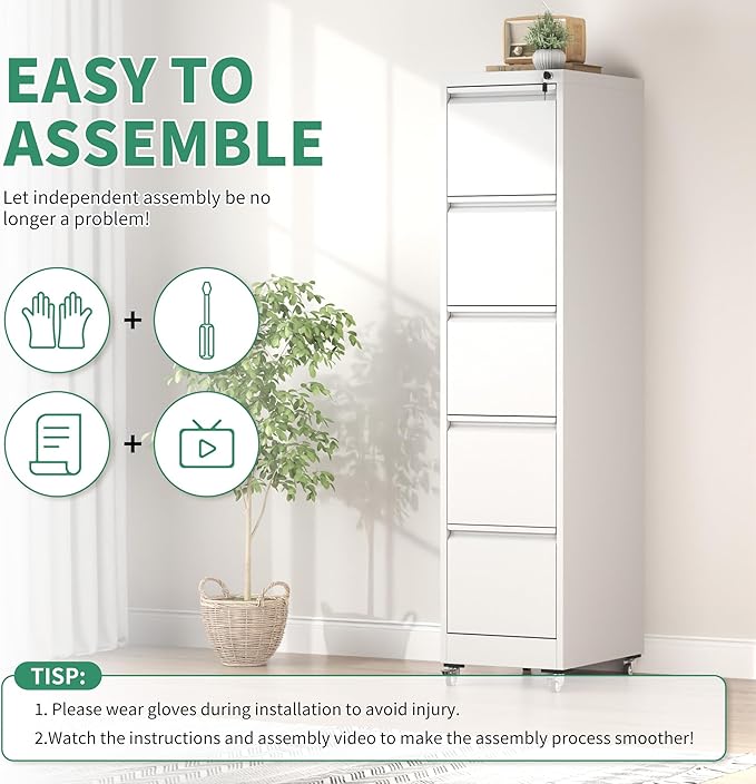 5 Drawer Mobile File Cabinet, Under Desk File Cabinet,Metal Filing Cabinets with Lock for Home Office Organizer Letter/Legal/A4,Require Assembly (Black)