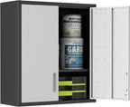 Metal Garage Wall Cabinet with Lock, Wall Mounted Metal Storage Cabinets with Doors and Shelf, Lockable Floating Tool Storage for Garage Basement Utility Room