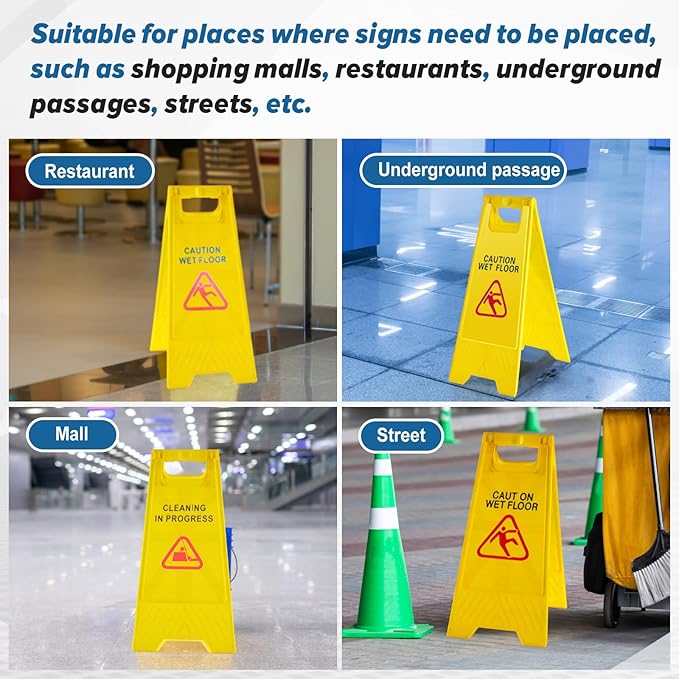 6 Pack24 Inch Blank Floor Sign Yellow A-frame Foldable Caution Sign Write-On Double Sided Safety Warning for Pool Restaurant Restroom Office
