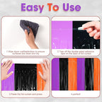 3 Pack 3.3 x 8.2 ft Halloween Foil Fringe Backdrop Curtains, Tinsel Streamers Party Decorations, Fringe Backdrop